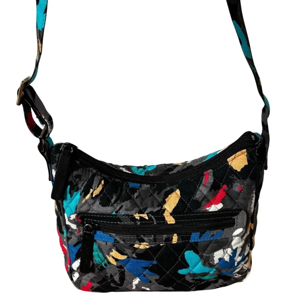 Vera Bradley quilted shoulder crossbody bag purse black gray quilted cotton
